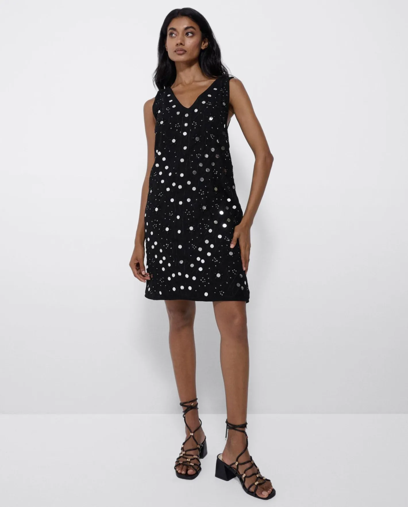 Cuplé Mini Vestido Evase Espejos Negro^Mujer Vestidos