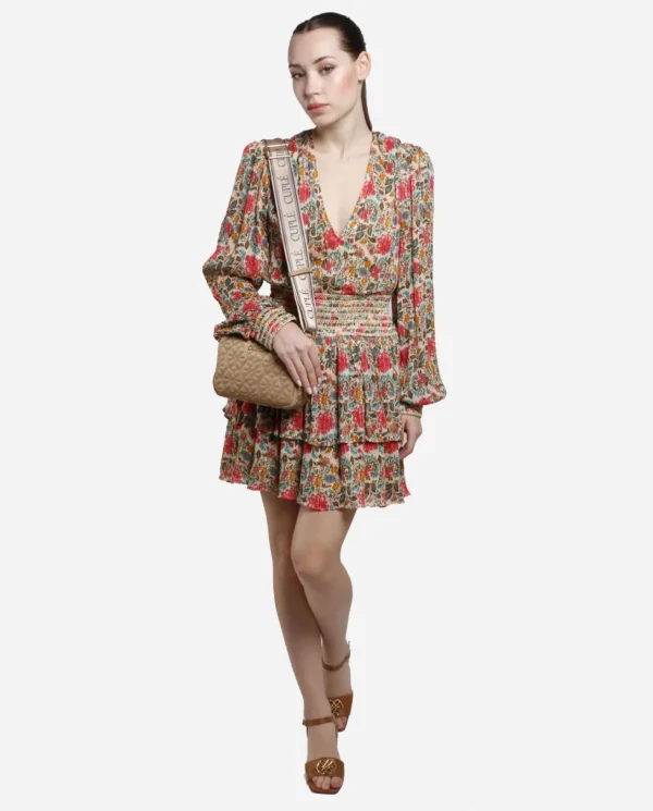 Cuplé Mini Vestido Volantes Gasa Estampado Flores^Mujer Vestidos