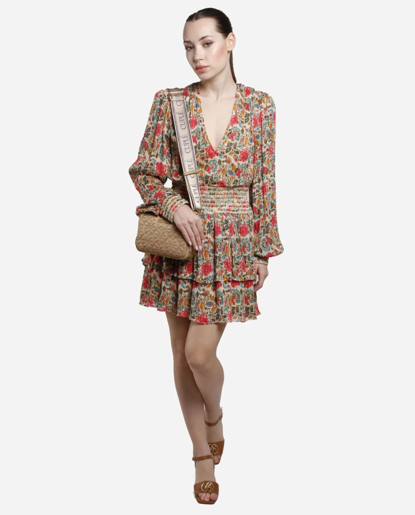 Cuplé Mini Vestido Volantes Gasa Estampado Flores^Mujer Vestidos