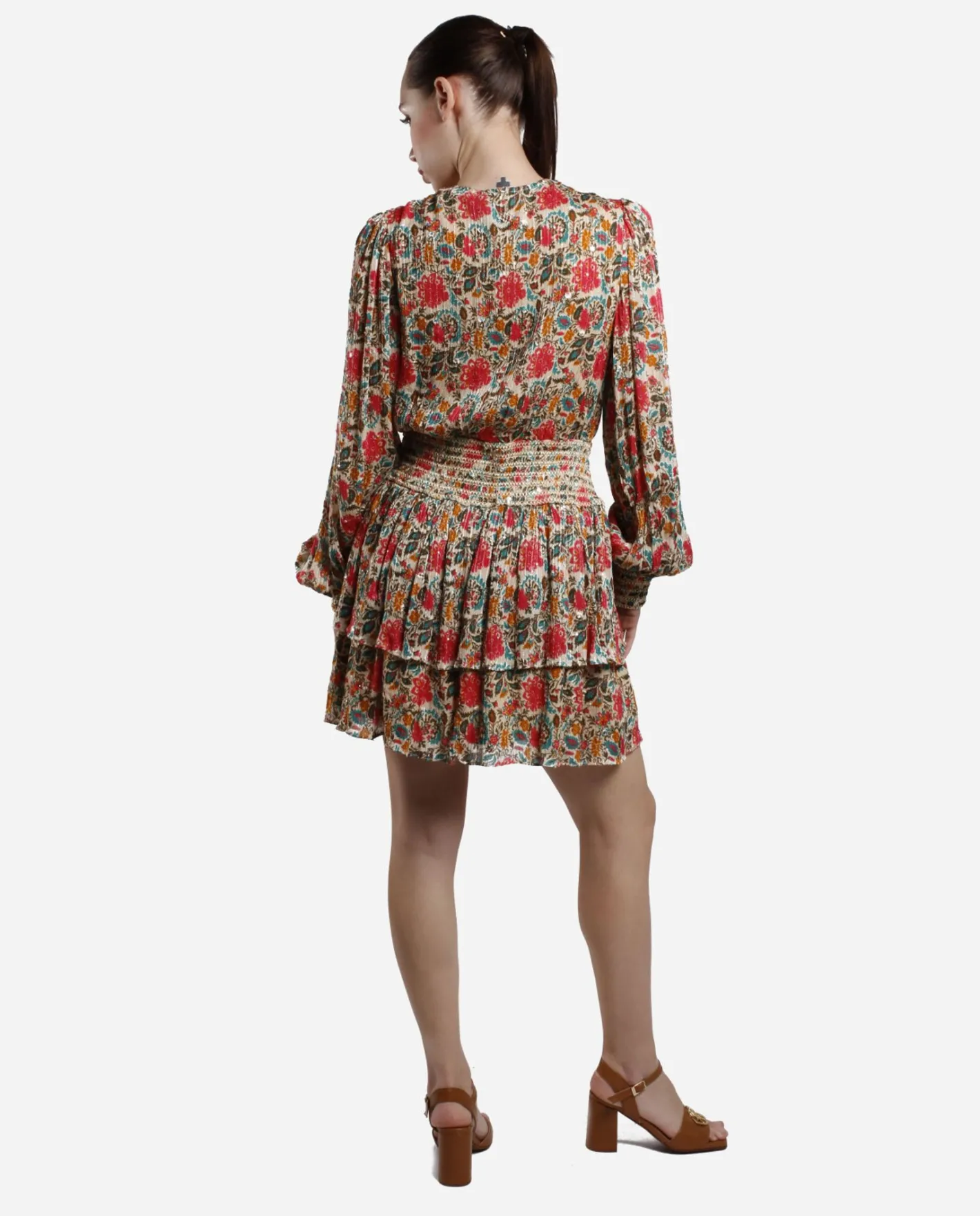 Cuplé Mini Vestido Volantes Gasa Estampado Flores^Mujer Vestidos