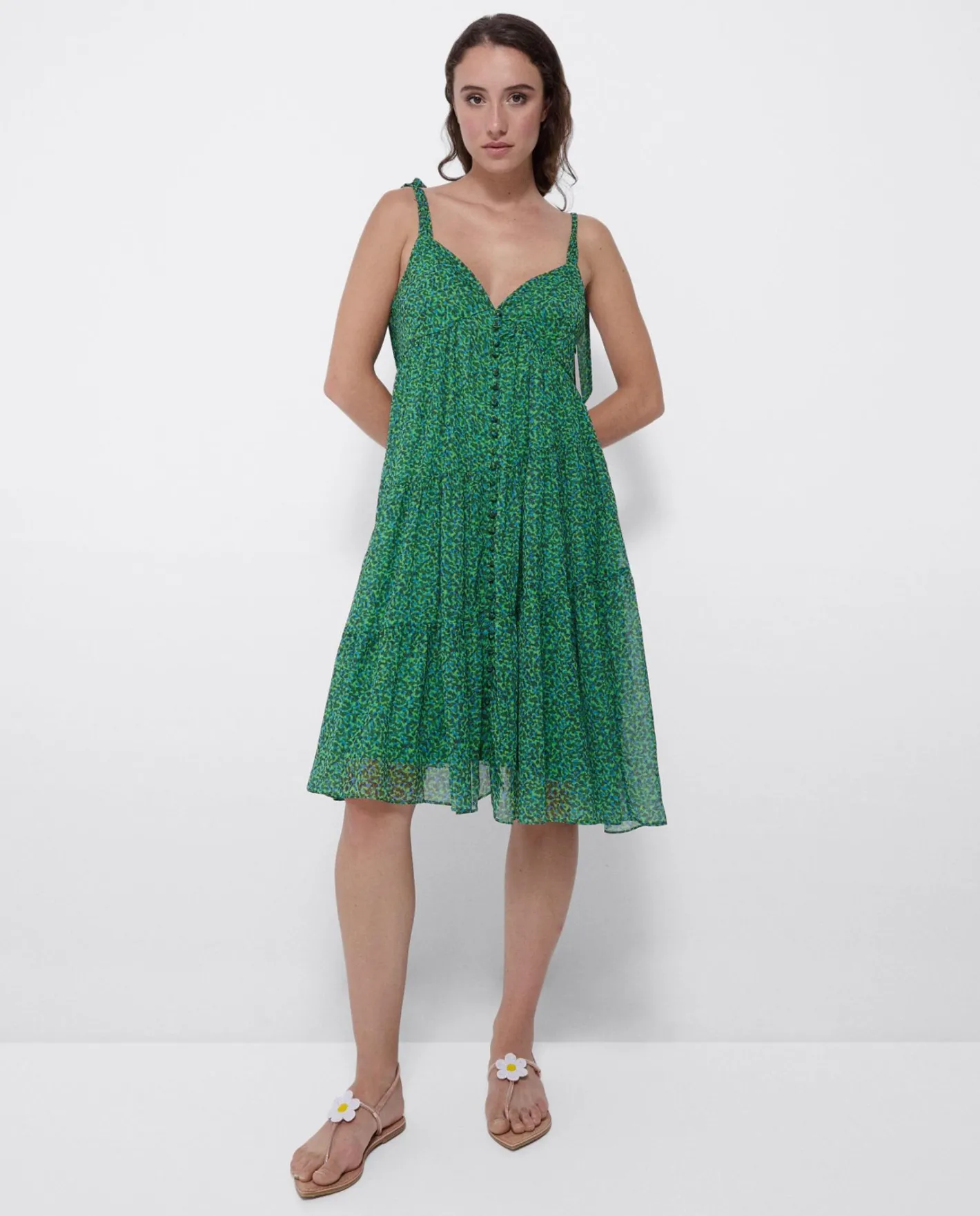 Cuplé Mini Vestido Vuelo Gasa Leopardo Verde^Mujer Vestidos