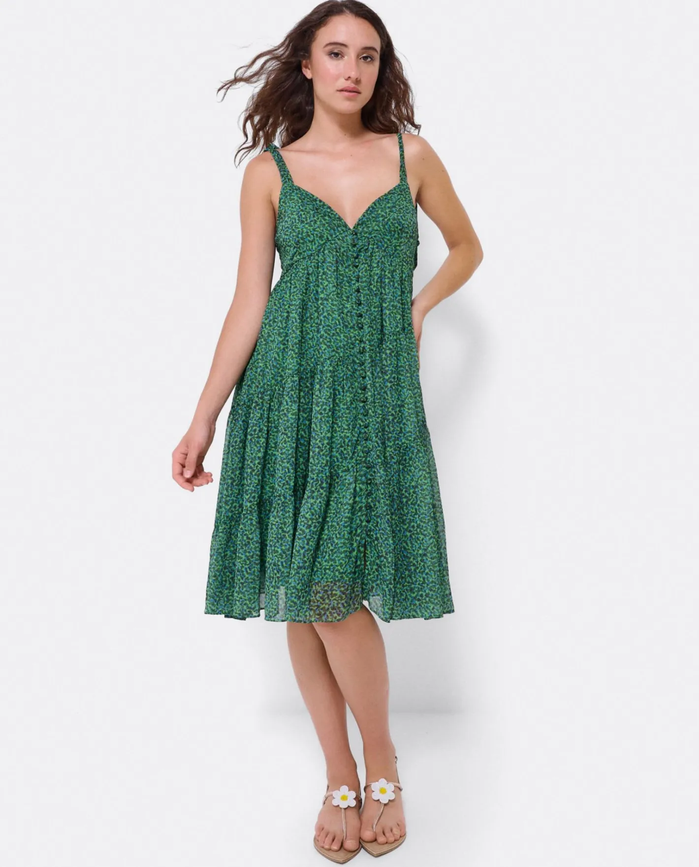 Cuplé Mini Vestido Vuelo Gasa Leopardo Verde^Mujer Vestidos