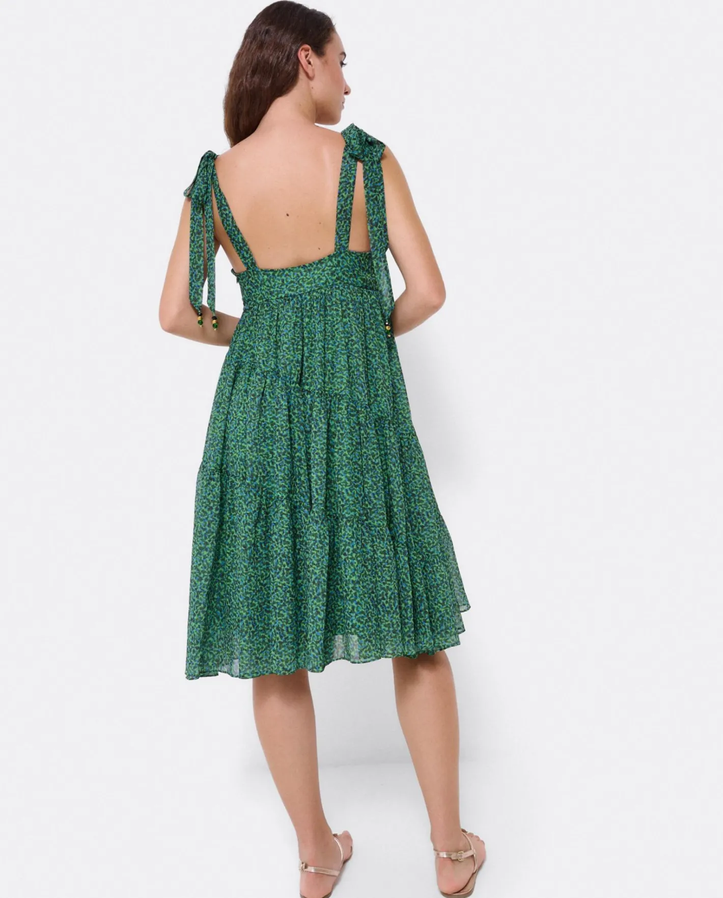 Cuplé Mini Vestido Vuelo Gasa Leopardo Verde^Mujer Vestidos