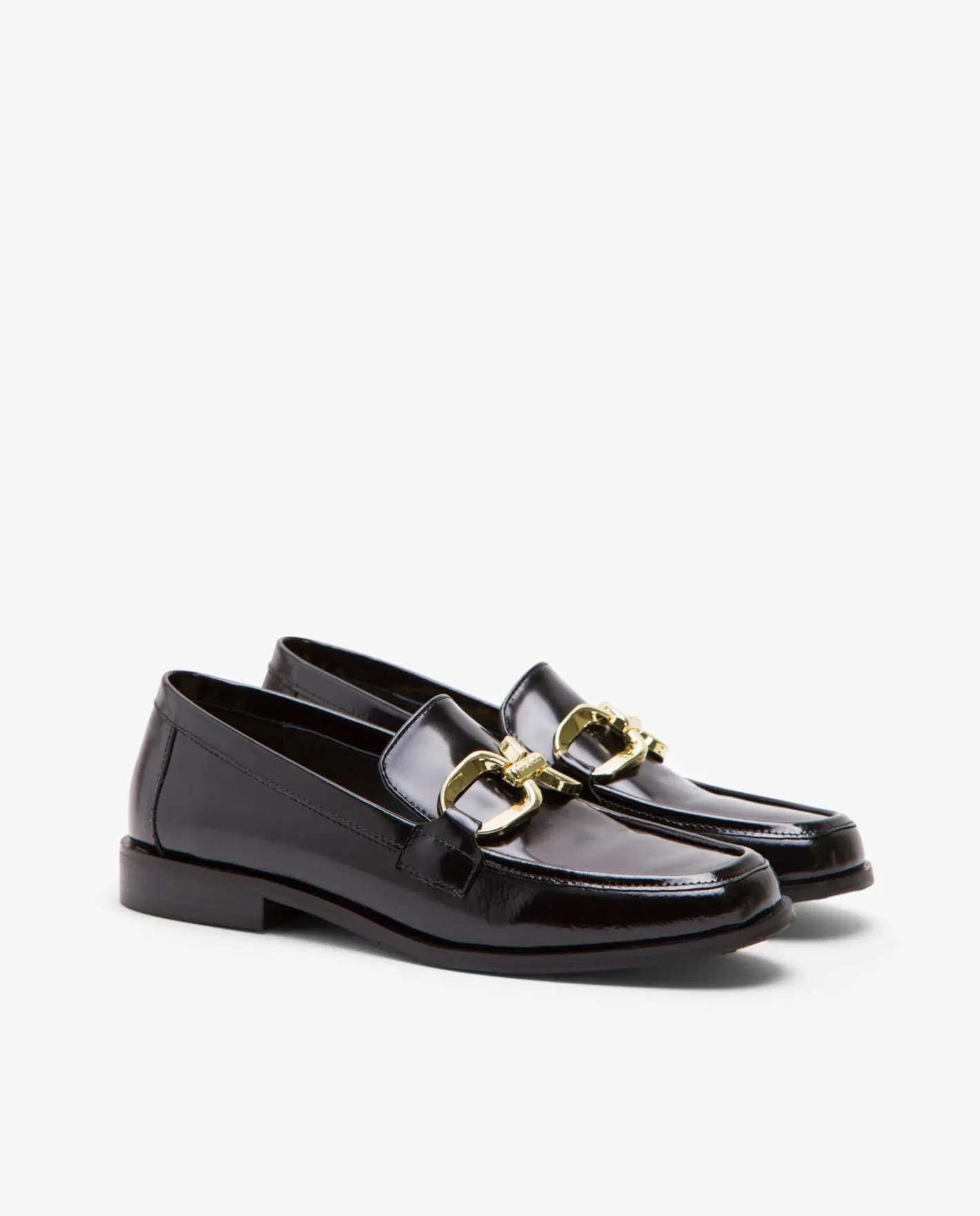 Cuplé Mocasin Plano Charol Piel Negro^Mujer Mocasines Y Bailarinas