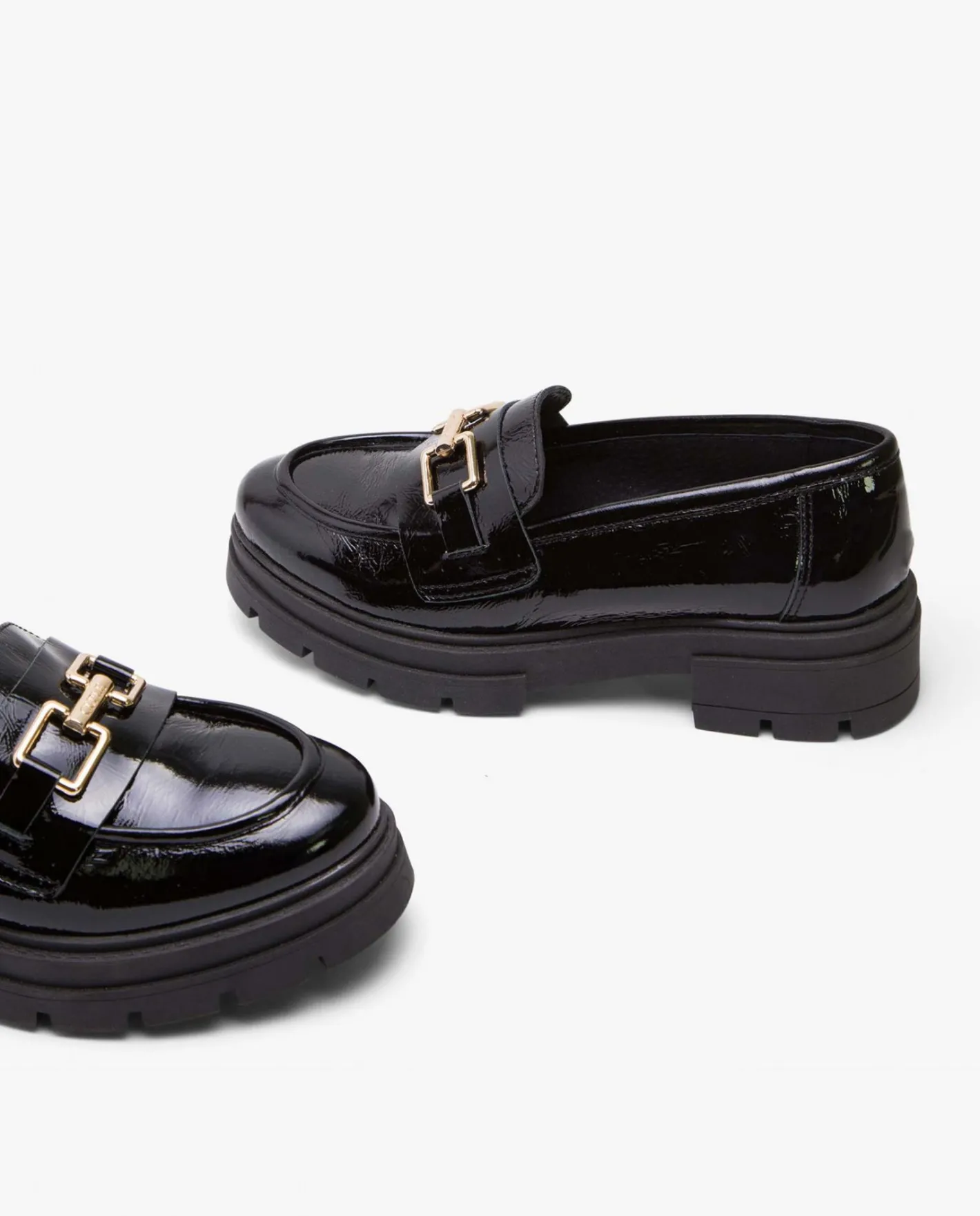 Cuplé Mocasin Trabilla Charol Piel Negro^Mujer Mocasines Y Bailarinas