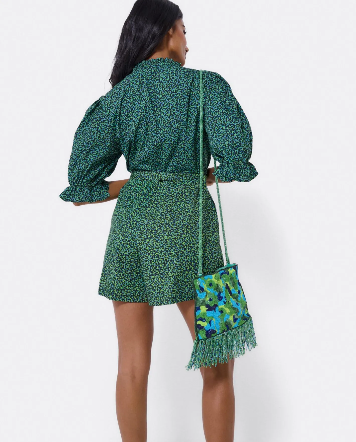 Cuplé Mono Corto Crep Leopardo Verde^Mujer Monos