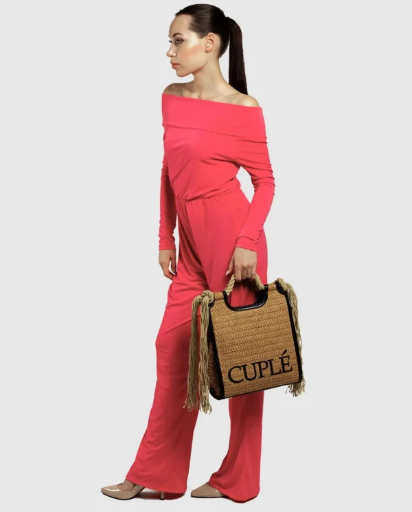 Cuplé Mono Hombros Descubiertos Punto Naranja^Mujer Monos