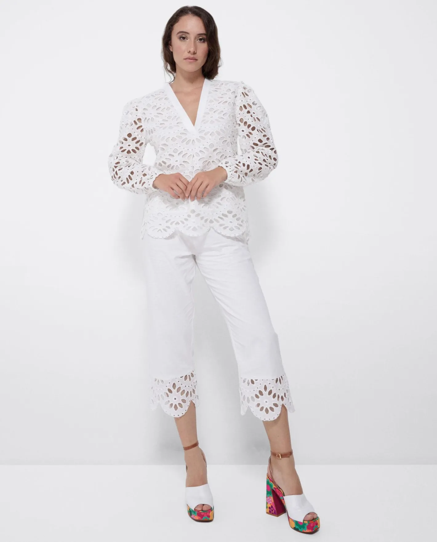 Cuplé Pantalon Bajo Guipur Algodon Blanco^Mujer Pantalones