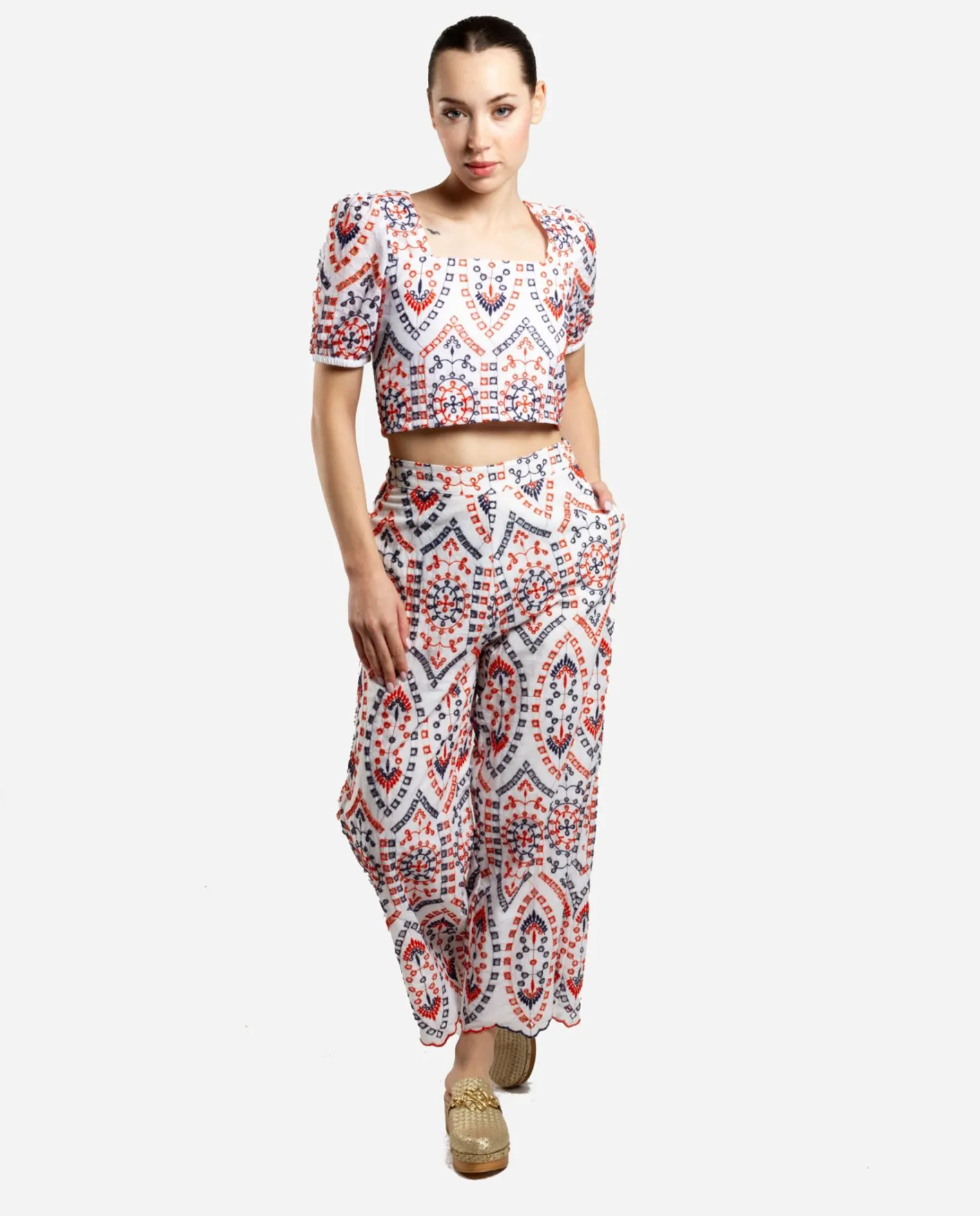 Cuplé Pantalon Bordado Algodon Multicolor^Mujer Pantalones