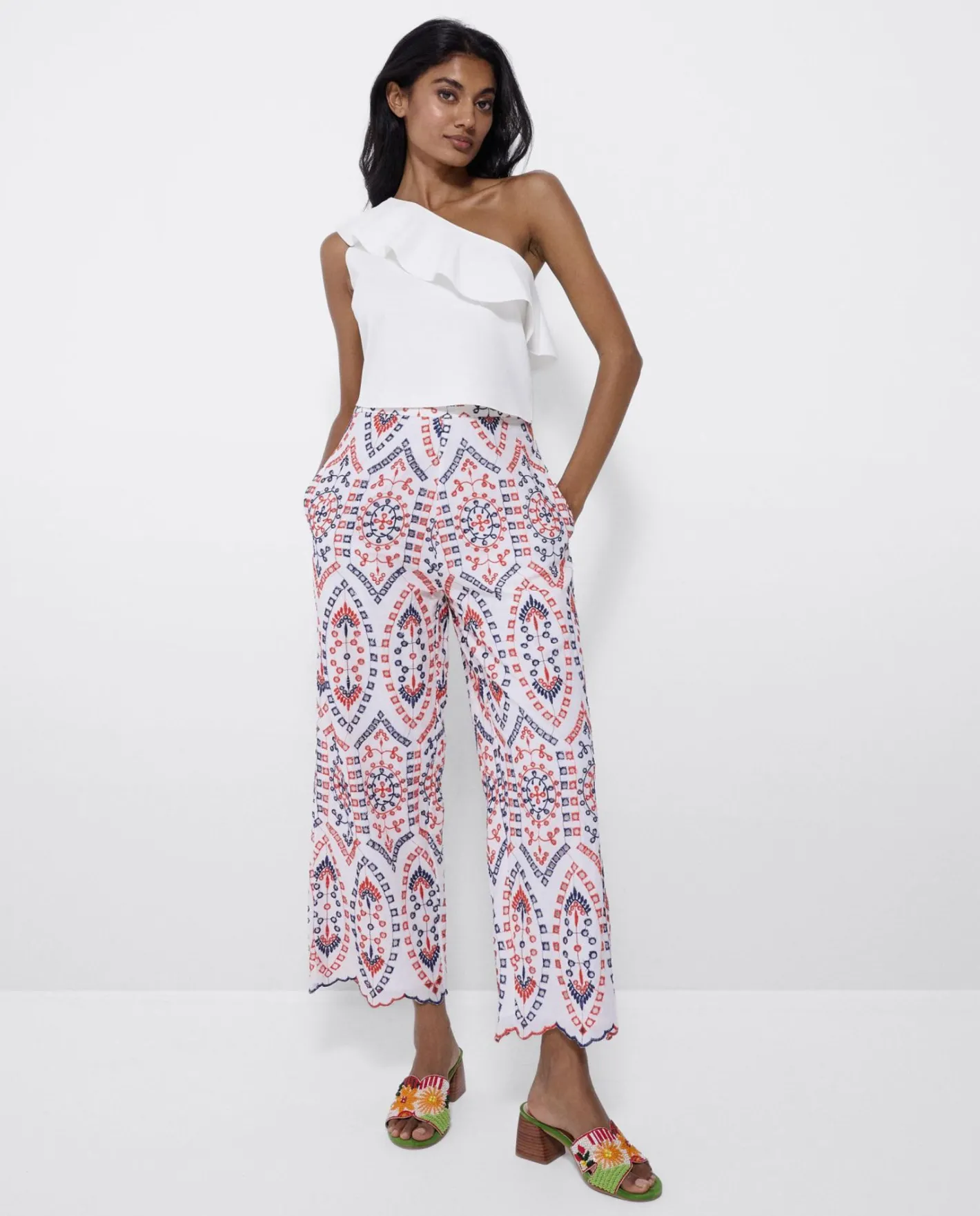 Cuplé Pantalon Bordado Algodon Multicolor^Mujer Pantalones
