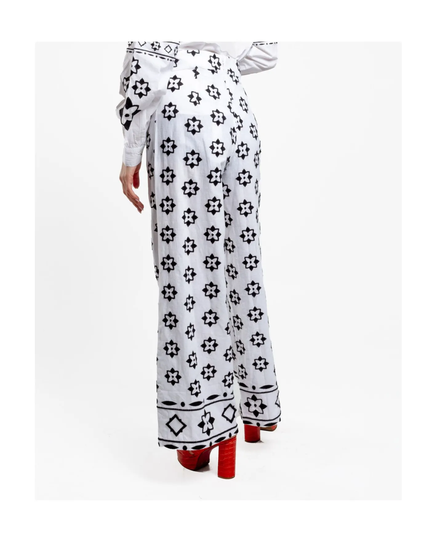 Cuplé Pantalon Bordado Cenefa Algodon Blanco^Mujer Pantalones