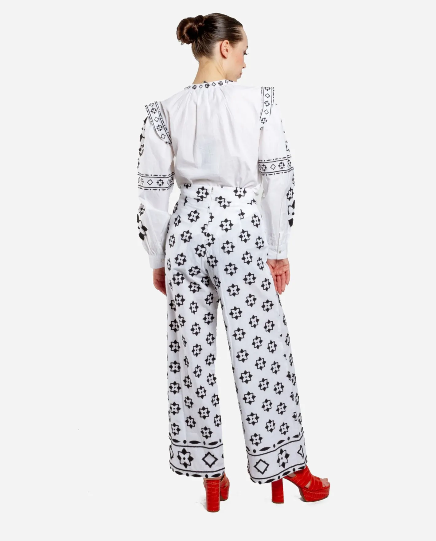 Cuplé Pantalon Bordado Cenefa Algodon Blanco^Mujer Pantalones