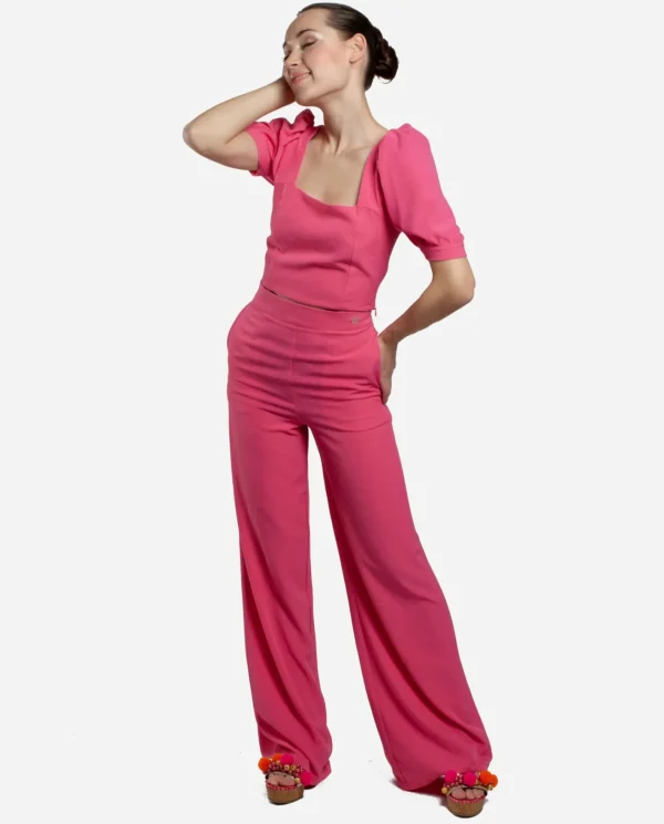 Cuplé Pantalon Campana Crep Fucsia^Mujer Pantalones