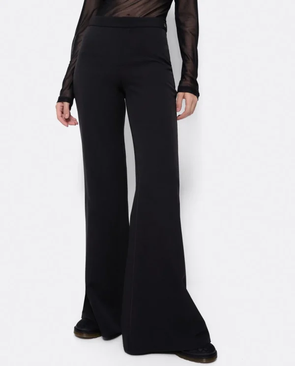 Cuplé Pantalon Campana Doble Tela Negro^Mujer Pantalones