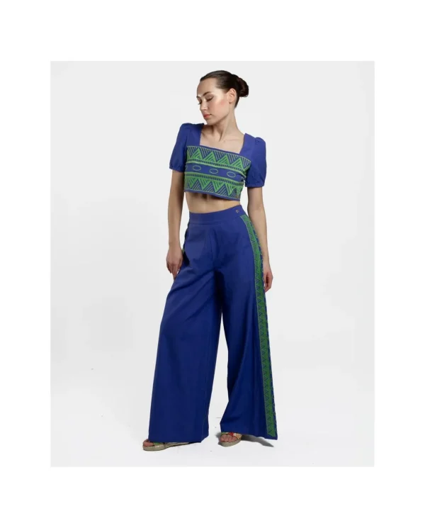 Cuplé Pantalon Palazzo Algodon Azul^Mujer Pantalones