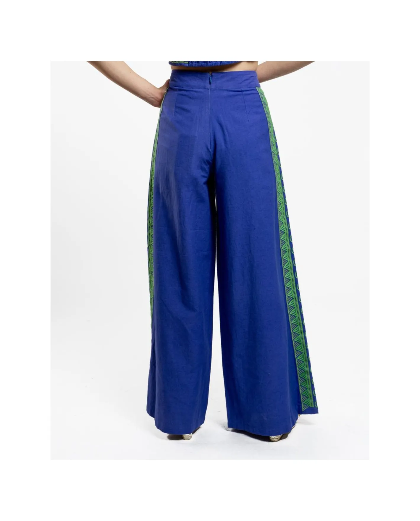 Cuplé Pantalon Palazzo Algodon Azul^Mujer Pantalones