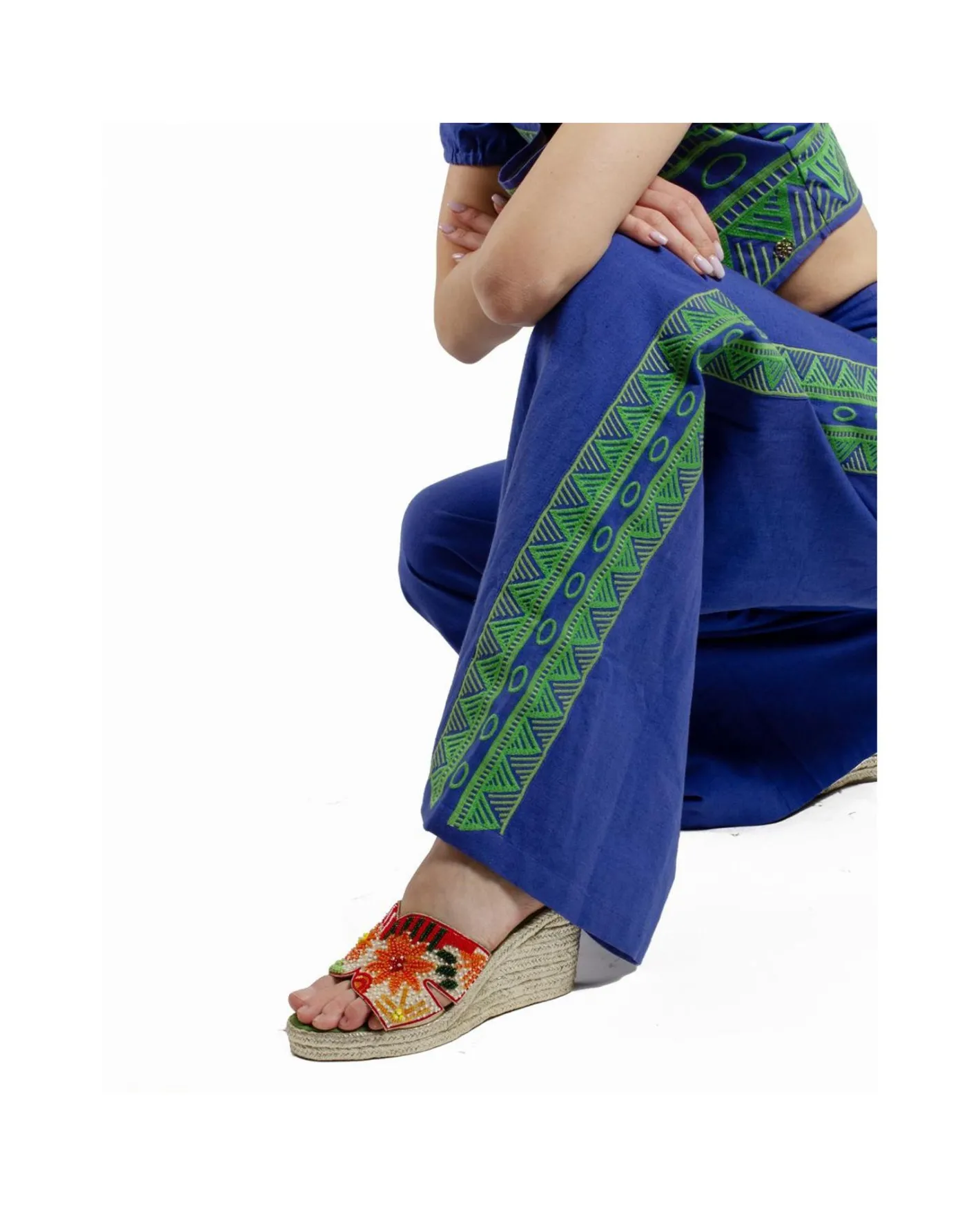 Cuplé Pantalon Palazzo Algodon Azul^Mujer Pantalones