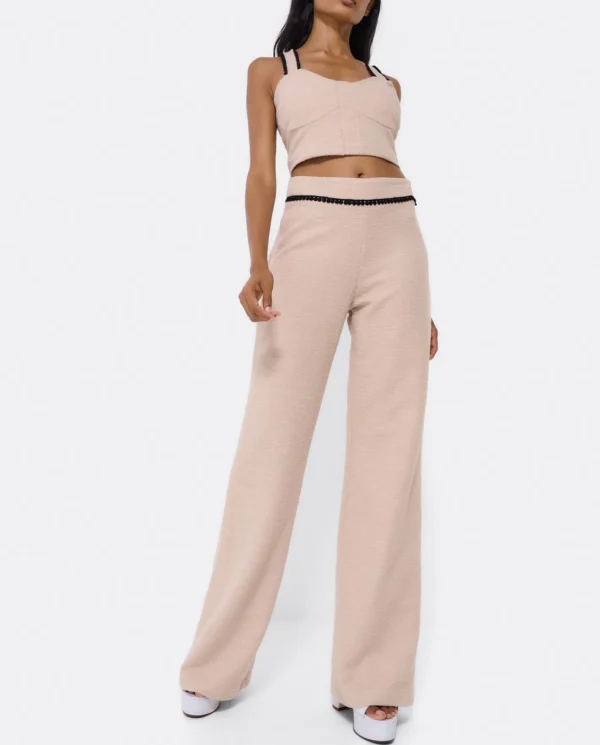 Cuplé Pantalon Puntilla Tweed Beig^Mujer Pantalones