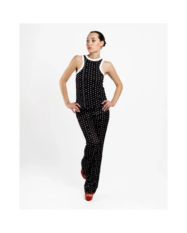 Cuplé Pantalon Recto Saten Lunares Blanco Negro^Mujer Pantalones