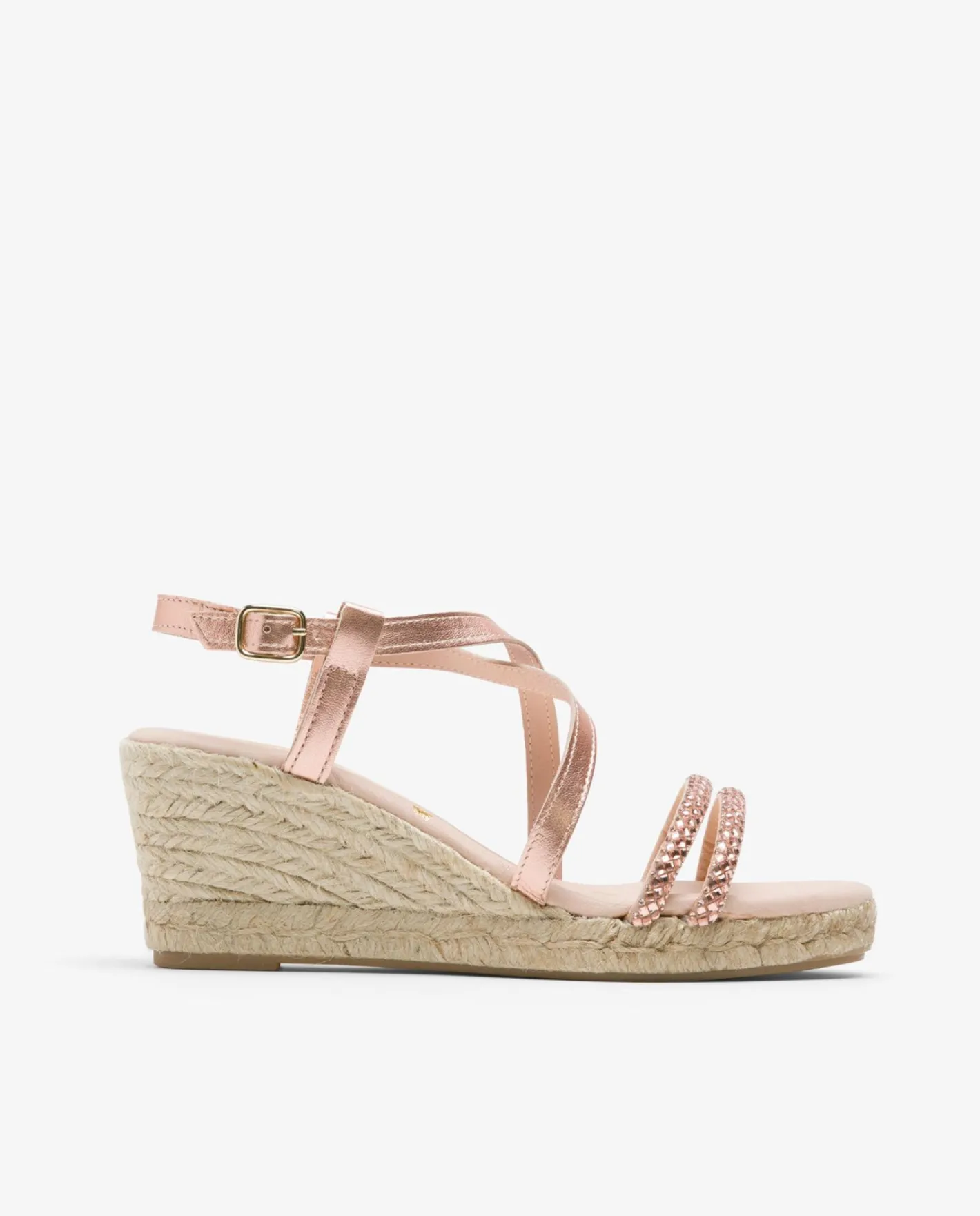 Cuplé Sandalia Cuna Tiras Strass Rosa^Mujer Cuñas
