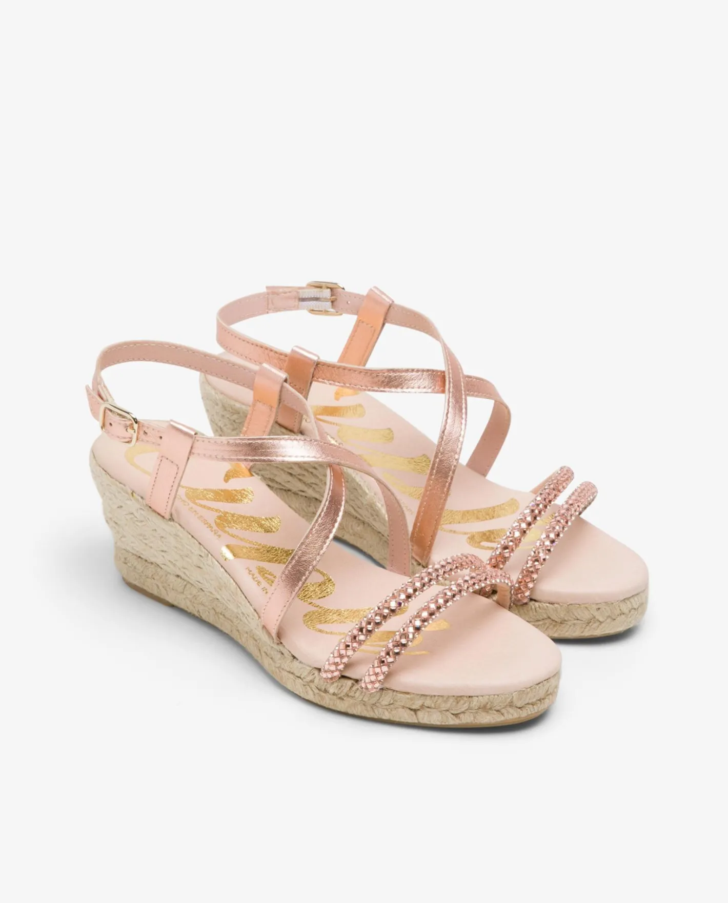 Cuplé Sandalia Cuna Tiras Strass Rosa^Mujer Cuñas