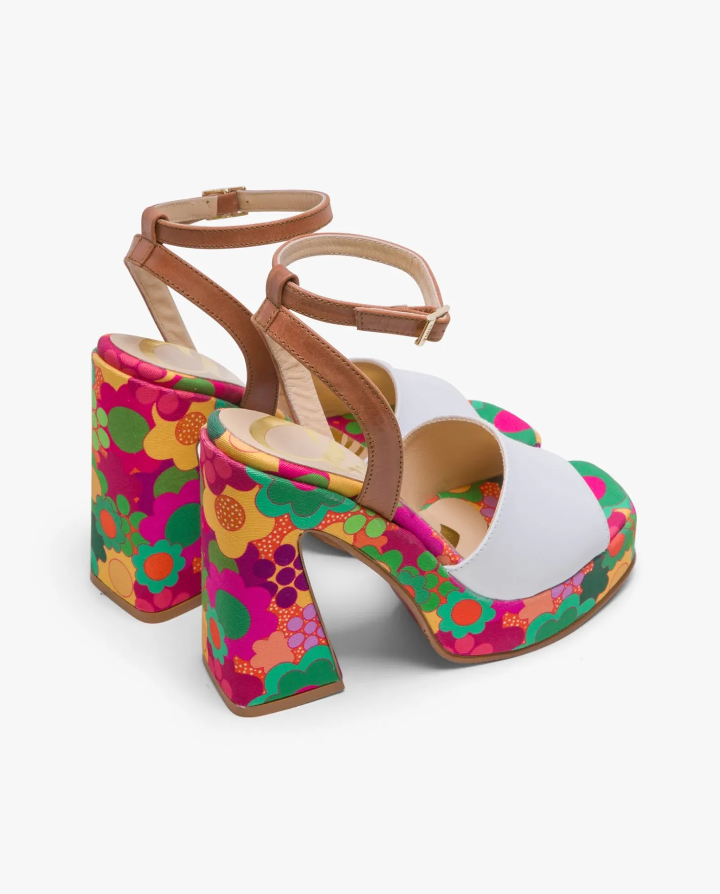 Cuplé Sandalia Flataforma Flores Piel Blanco^Mujer Sandalias