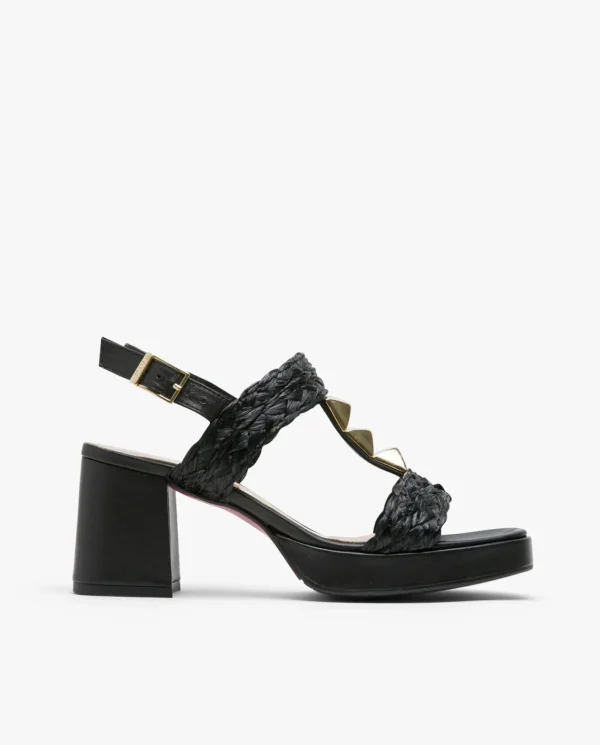 Cuplé Sandalia Piramides Rafia Negro^Mujer Sandalias