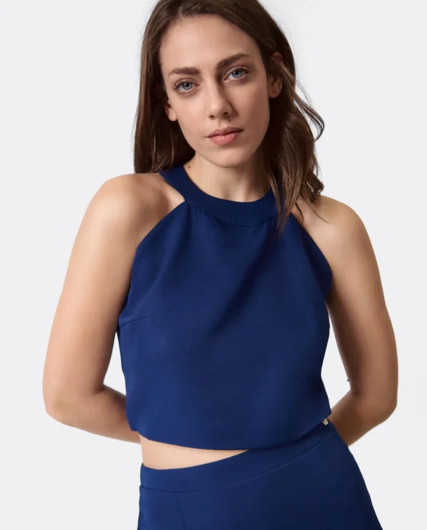 Cuplé Top Halter Capa Gasa Marino^Mujer Camisas Y Tops