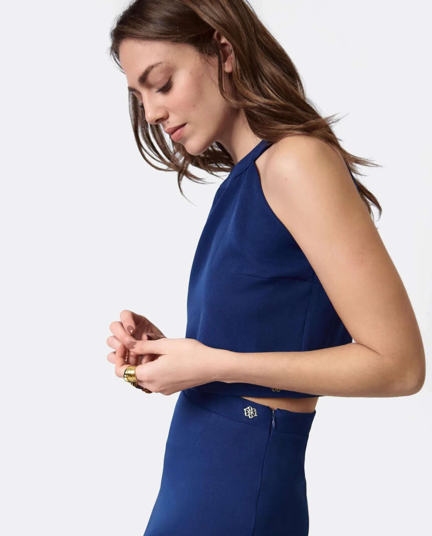 Cuplé Top Halter Capa Gasa Marino^Mujer Camisas Y Tops