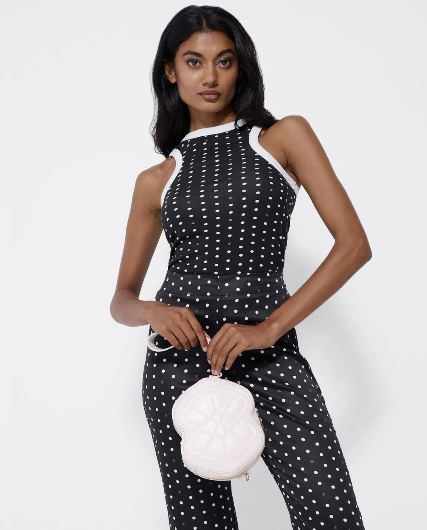 Cuplé Top Halter Punto Lunares Blanco Negro^Mujer Camisas Y Tops