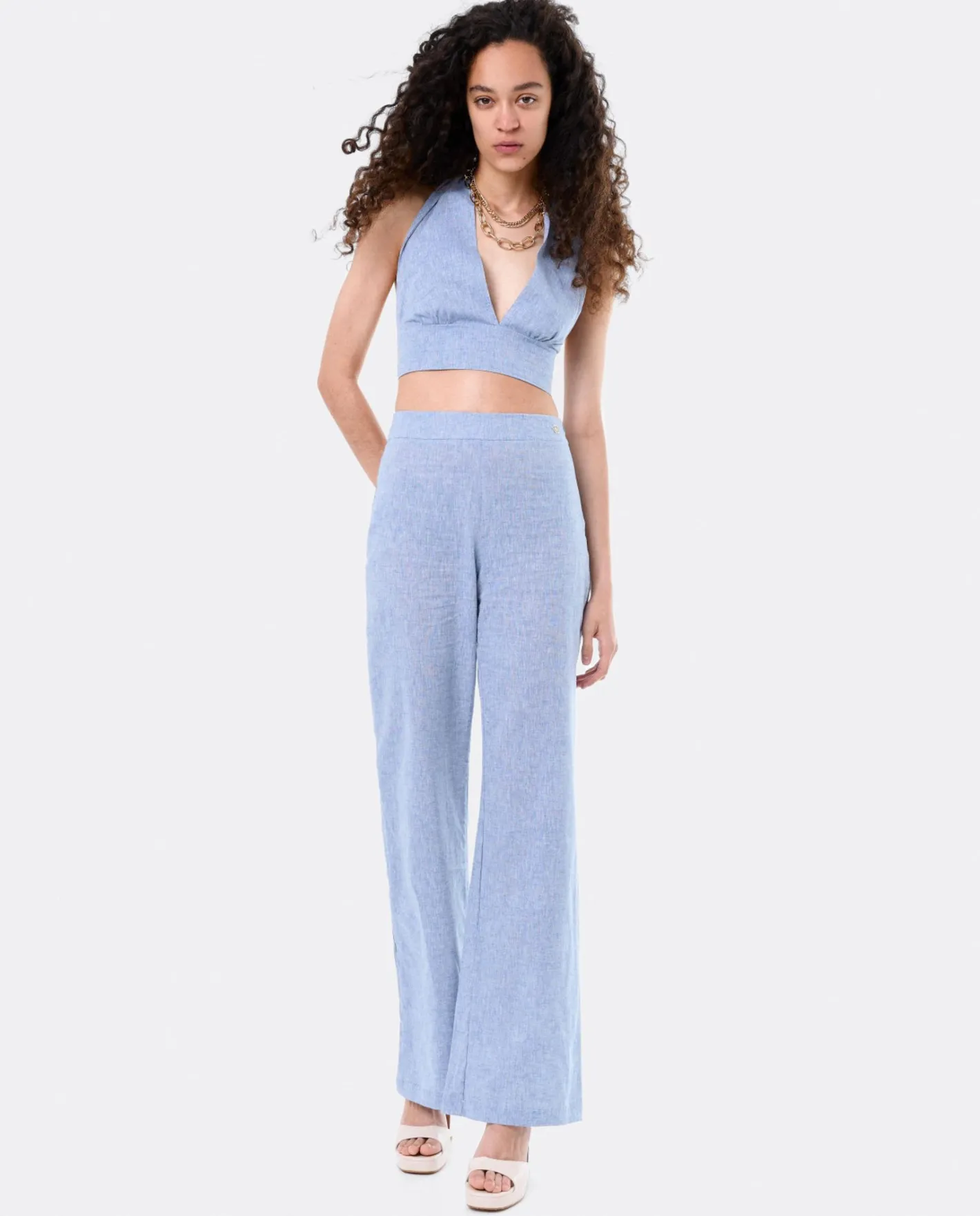 Cuplé Top Triangular Lino Azul^Mujer Camisas Y Tops