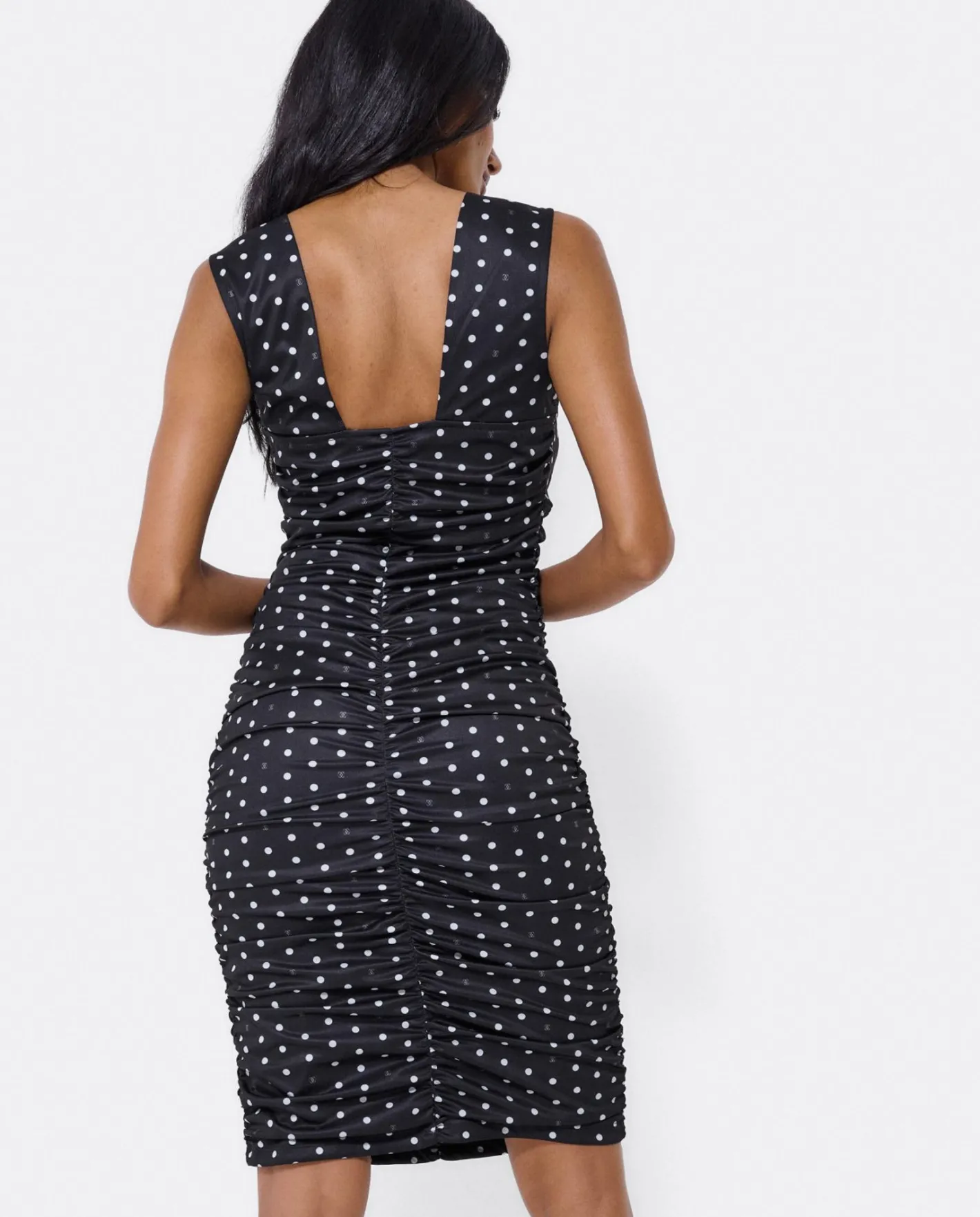 Cuplé Vestido Ajustado Drapeado Punto Lunares Blanco Neg^Mujer Vestidos