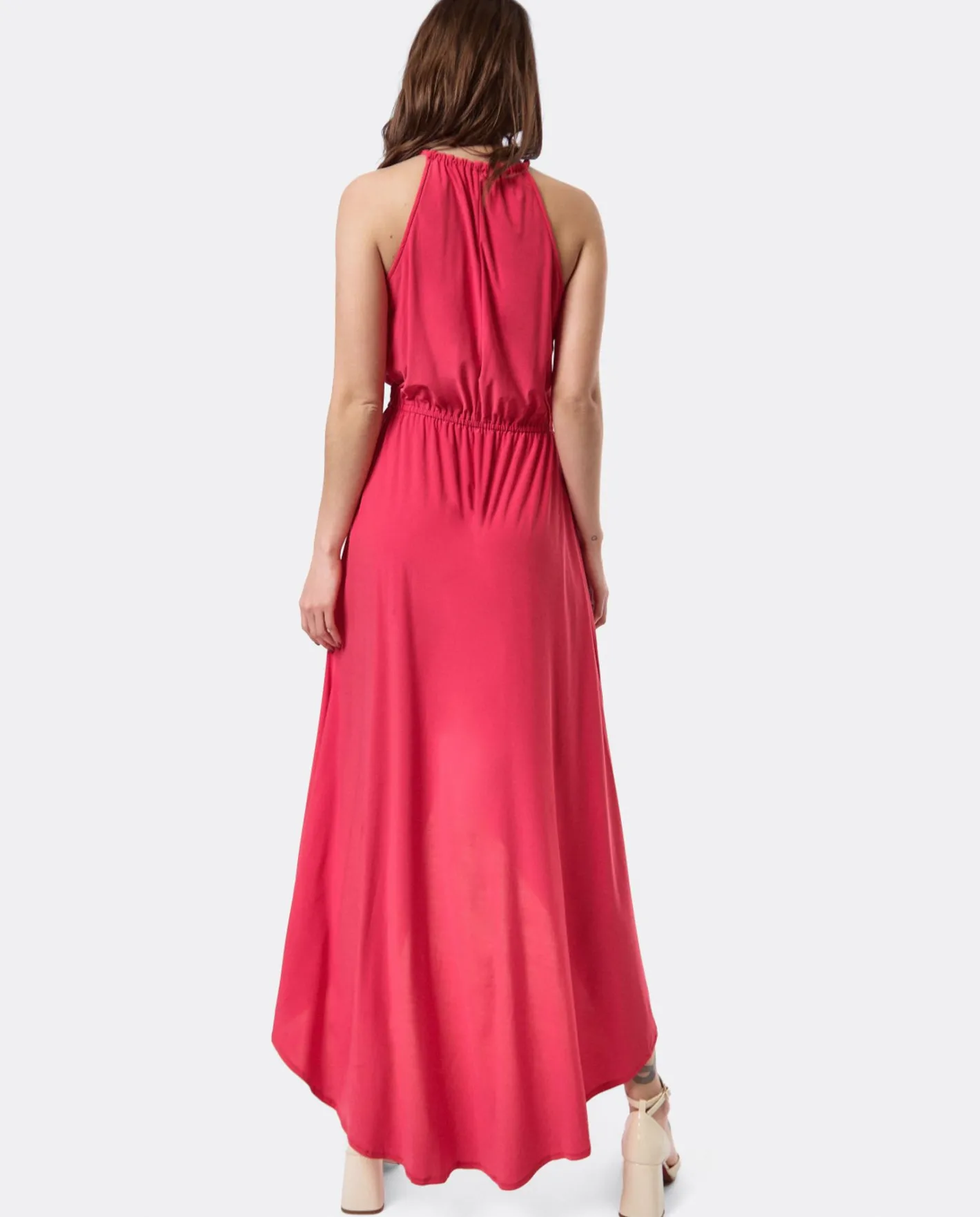 Cuplé Vestido Asimetrico Cola Punto Circular Coral^Mujer Vestidos