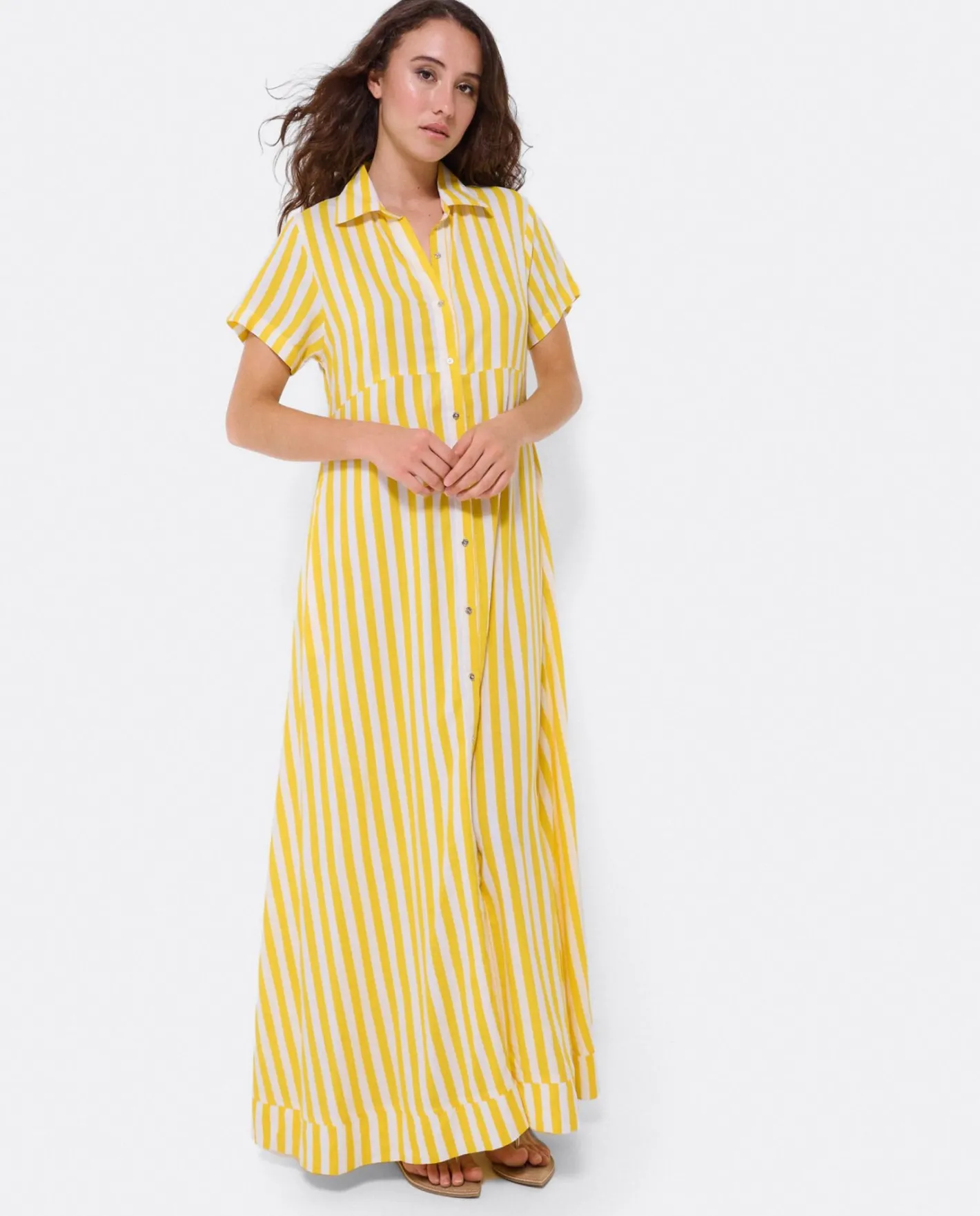 Cuplé Vestido Camisero Largo Viscosa Amarillo^Mujer Vestidos