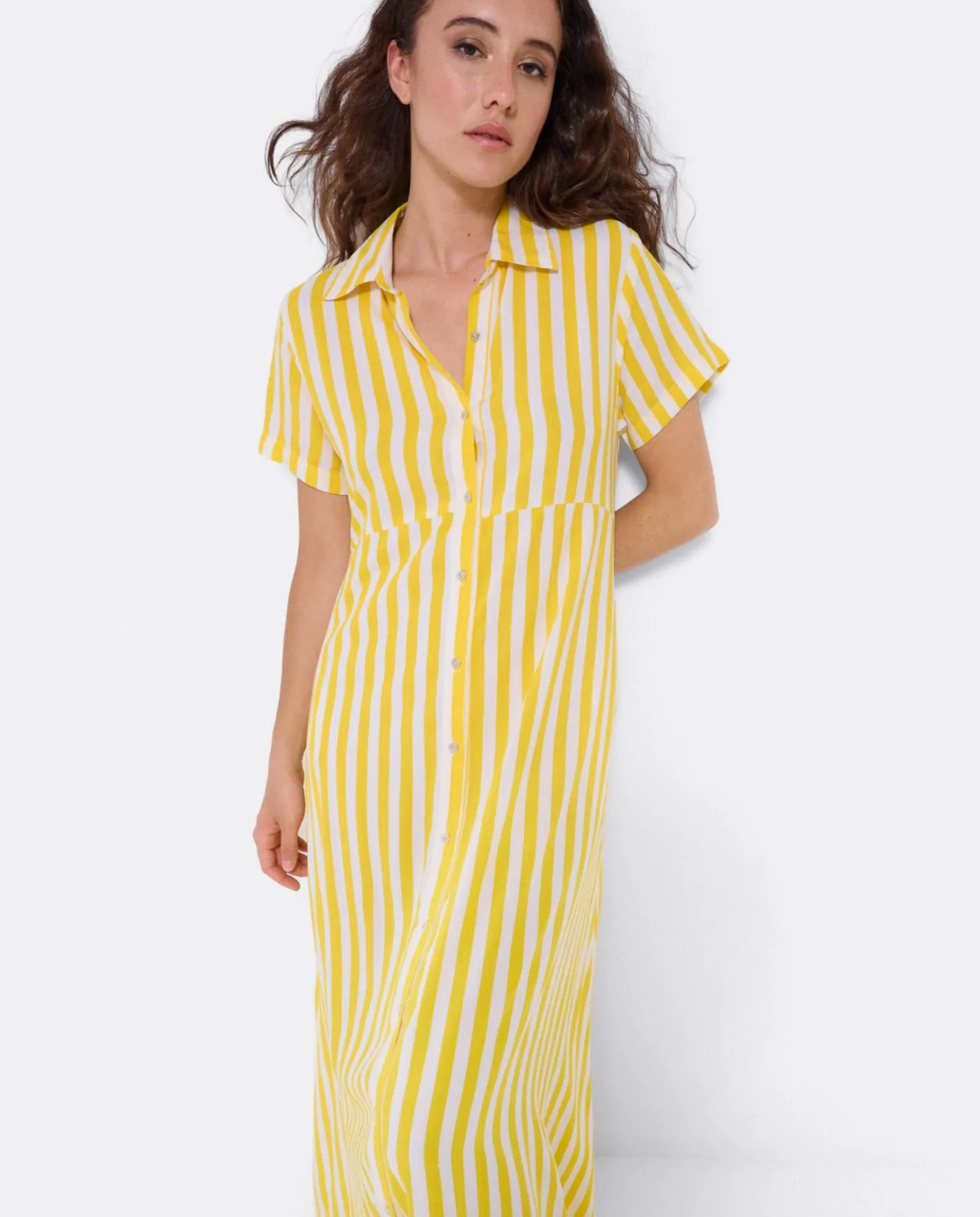 Cuplé Vestido Camisero Largo Viscosa Amarillo^Mujer Vestidos