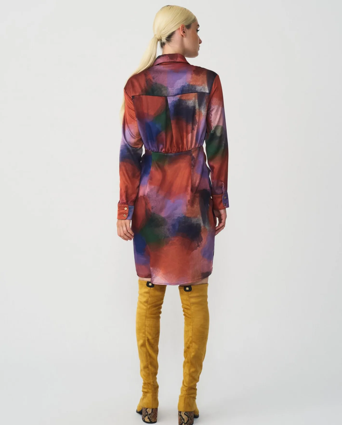 Cuplé Vestido Camisero Nudo Sedin Estampado Acuarela^Mujer Vestidos