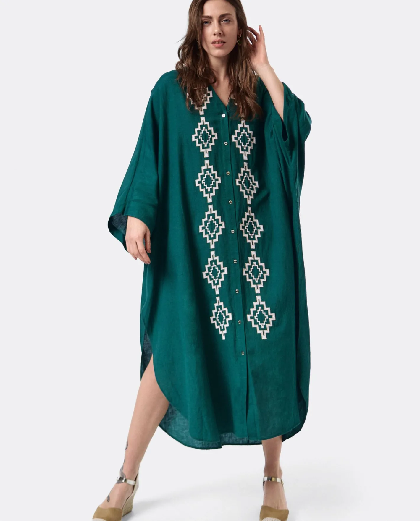 Cuplé Vestido Camisero (S-M) Lino Verde^Mujer Vestidos