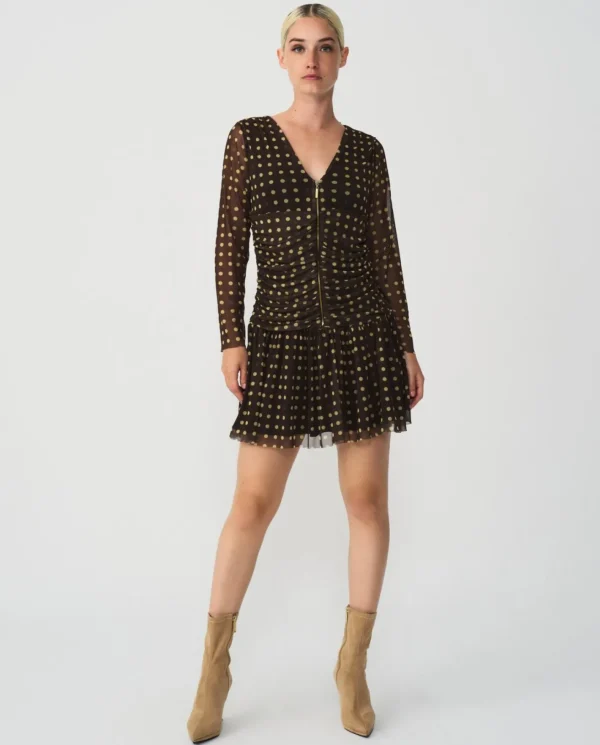 Cuplé Vestido Drapeado Tul Lunares Marron^Mujer Vestidos
