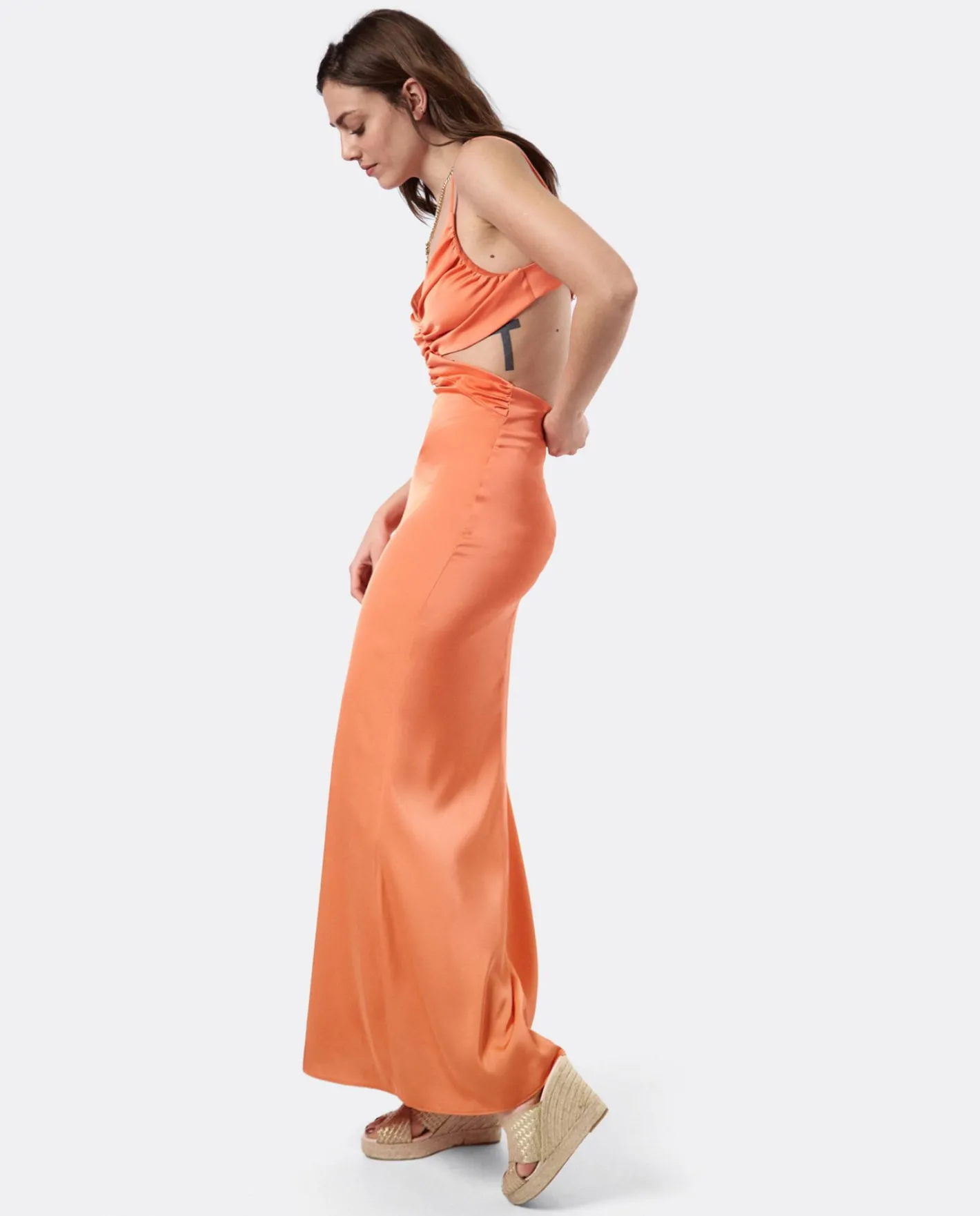 Cuplé Vestido Escote Drap Sedin Naranja^Mujer Vestidos