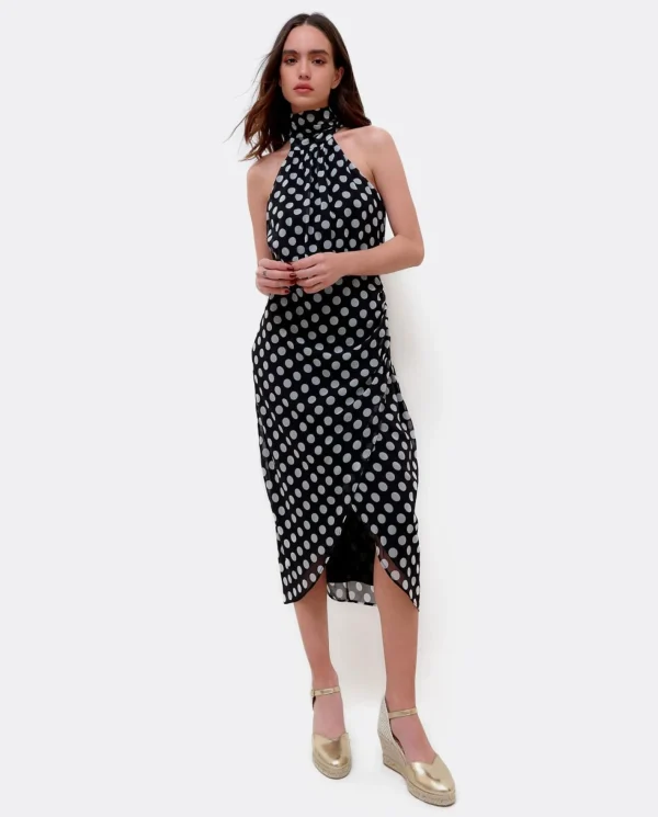 Cuplé Vestido Escote Halter Gasa Lunares^Mujer Vestidos
