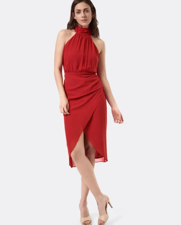 Cuplé Vestido Escote Halter Gasa Rojo^Mujer Vestidos
