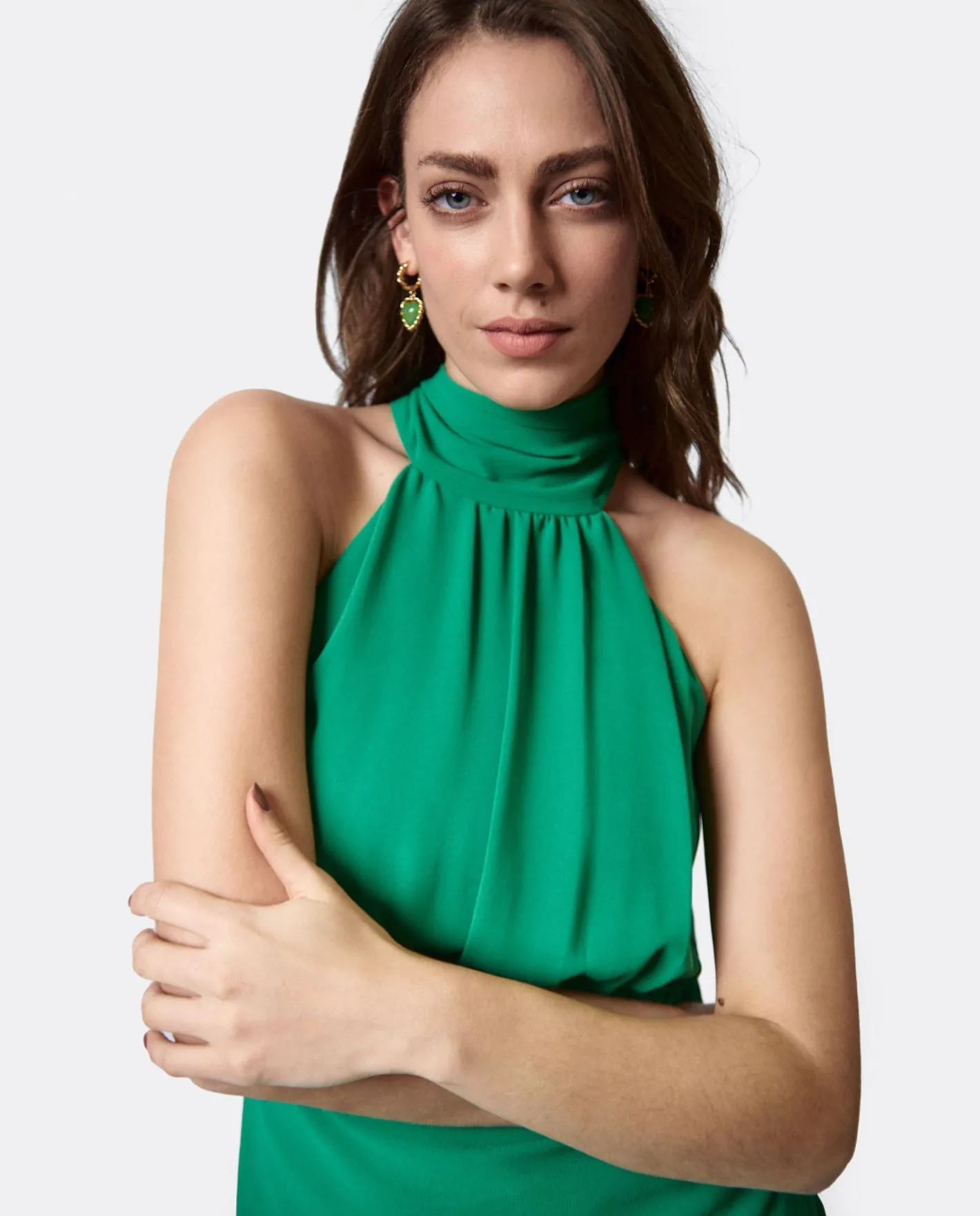 Cuplé Vestido Escote Halter Gasa Verde^Mujer Vestidos