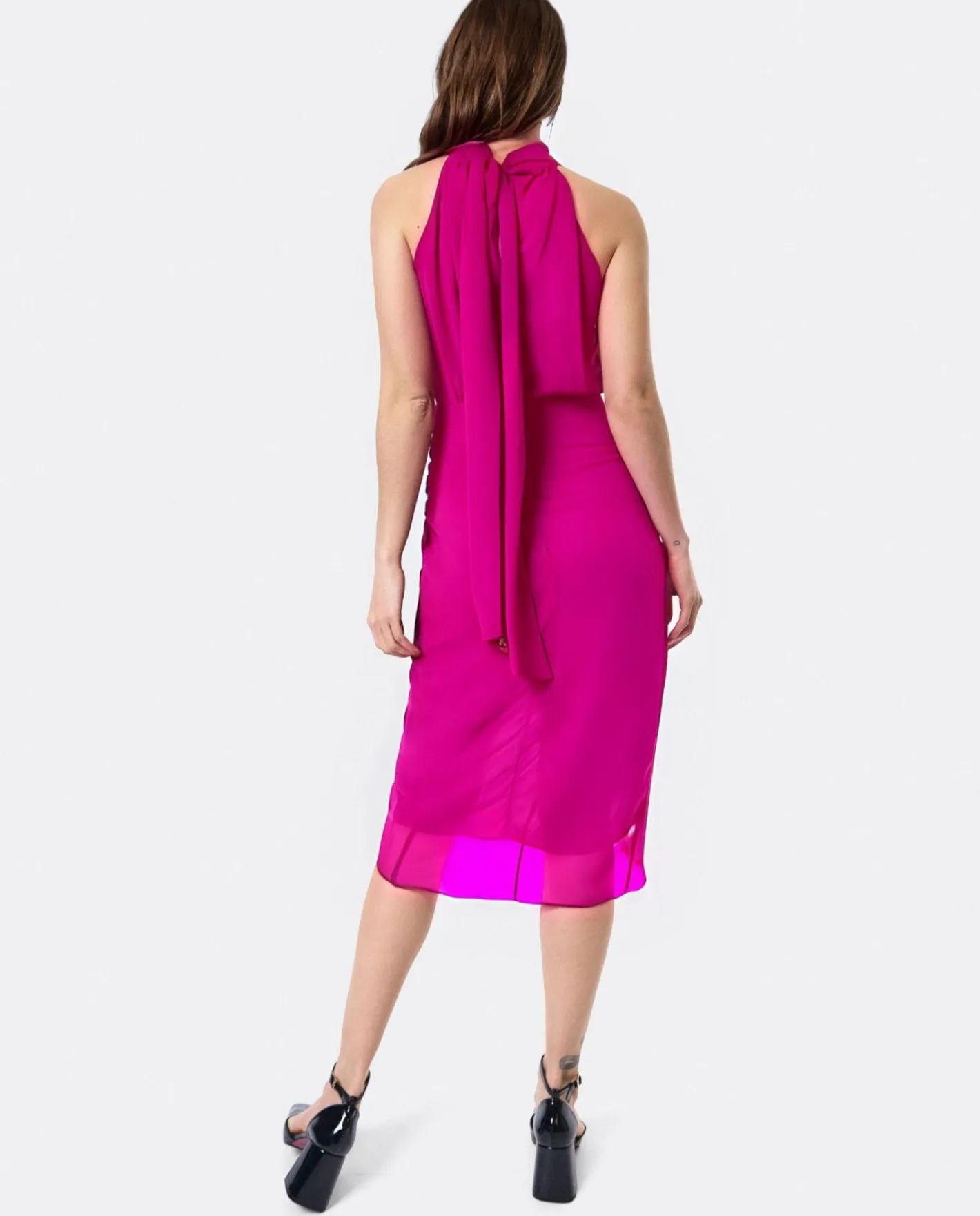 Cuplé Vestido Escote Halter Gasa Fucsia^Mujer Vestidos