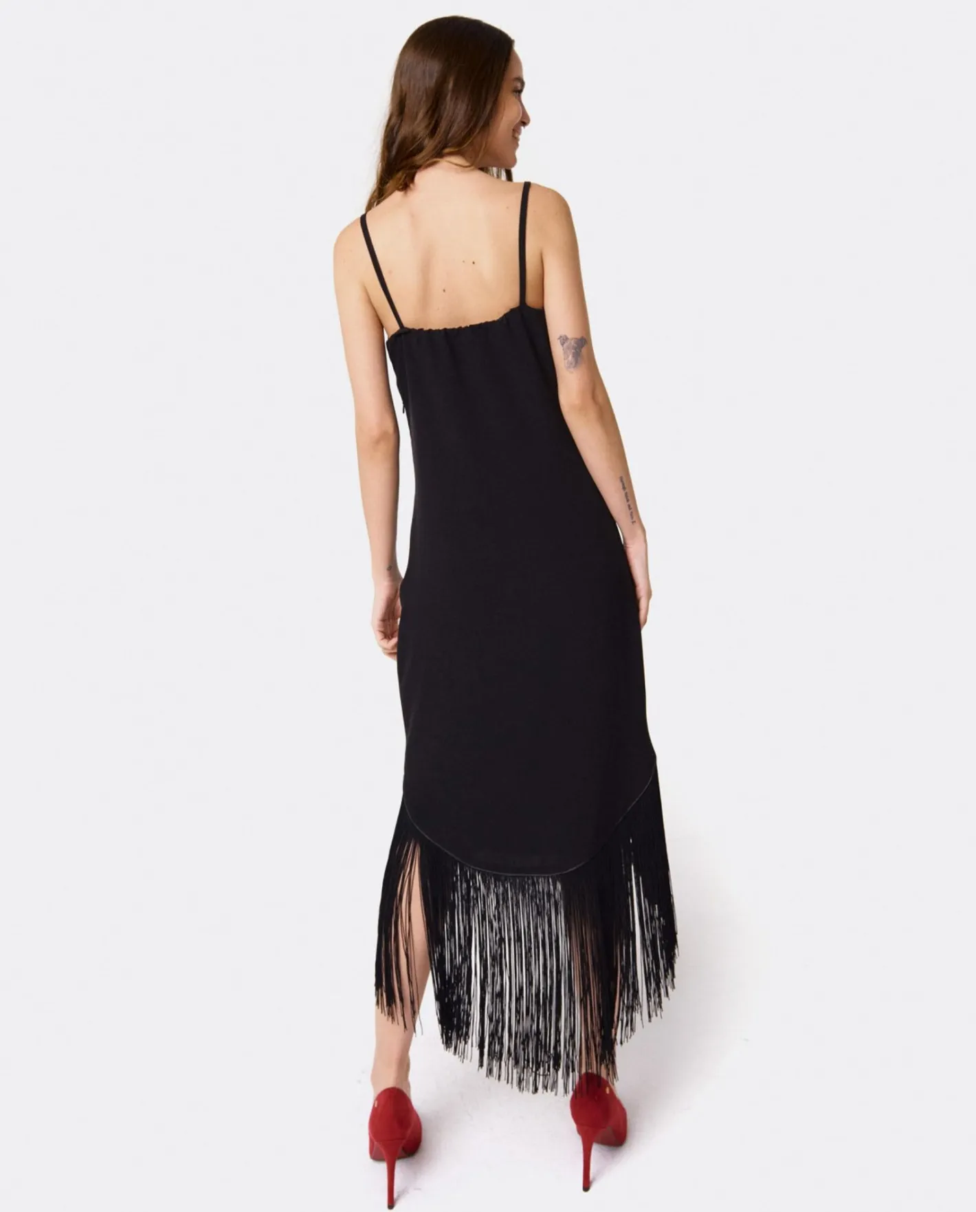 Cuplé Vestido Flecos Manila Crep Negro^Mujer Vestidos