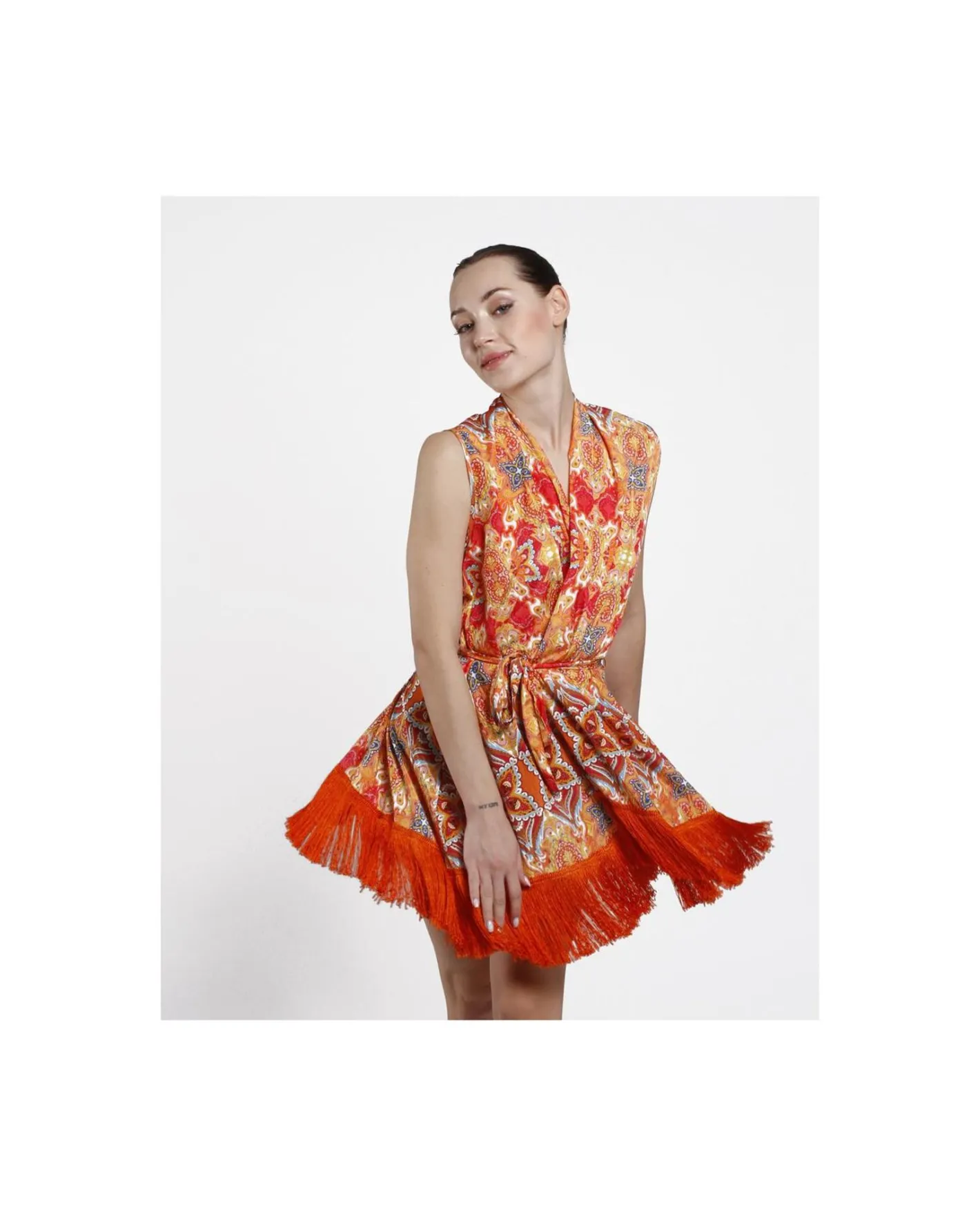 Cuplé Vestido Kimono Saten Estampado Cachemiras^Mujer Vestidos