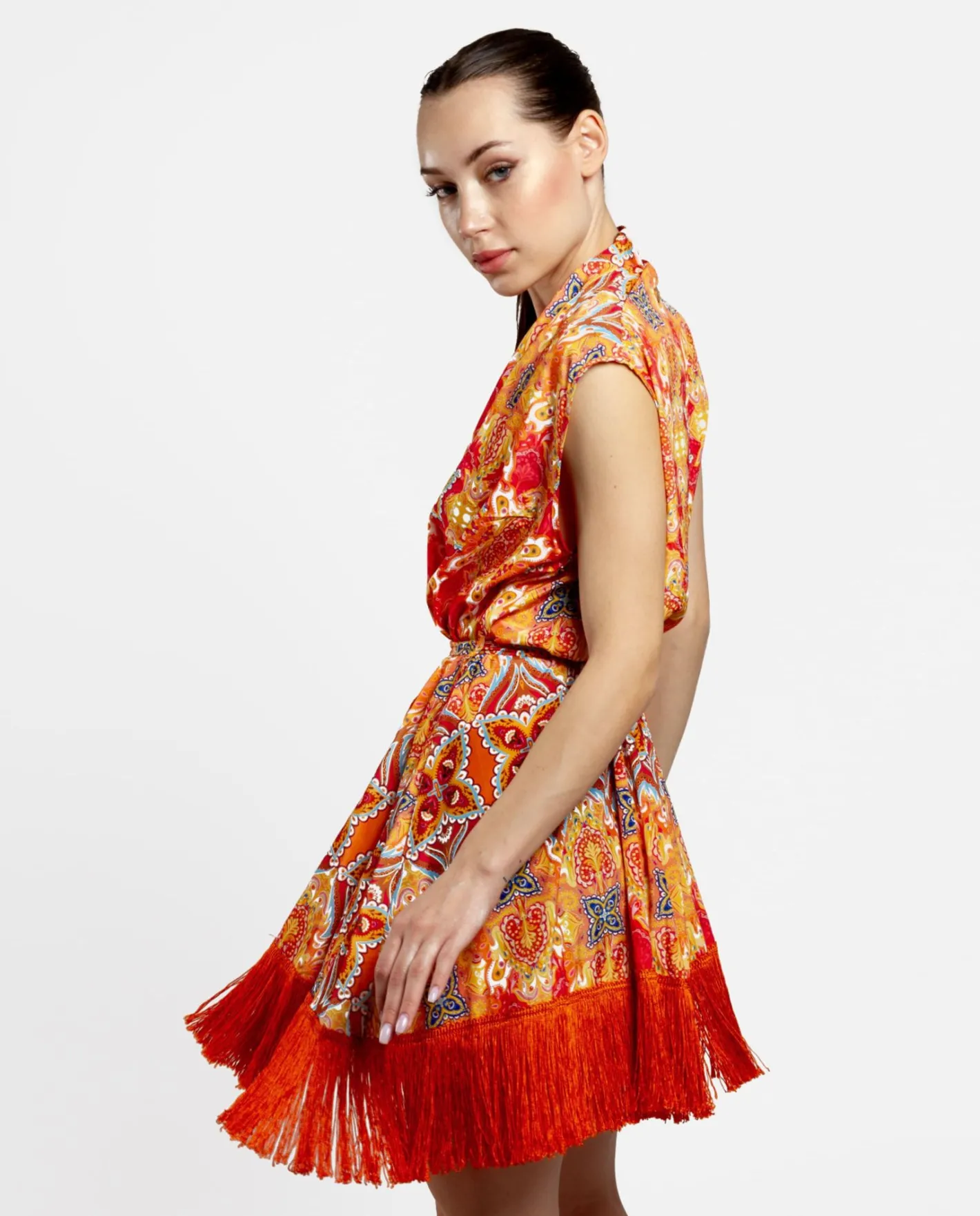 Cuplé Vestido Kimono Saten Estampado Cachemiras^Mujer Vestidos
