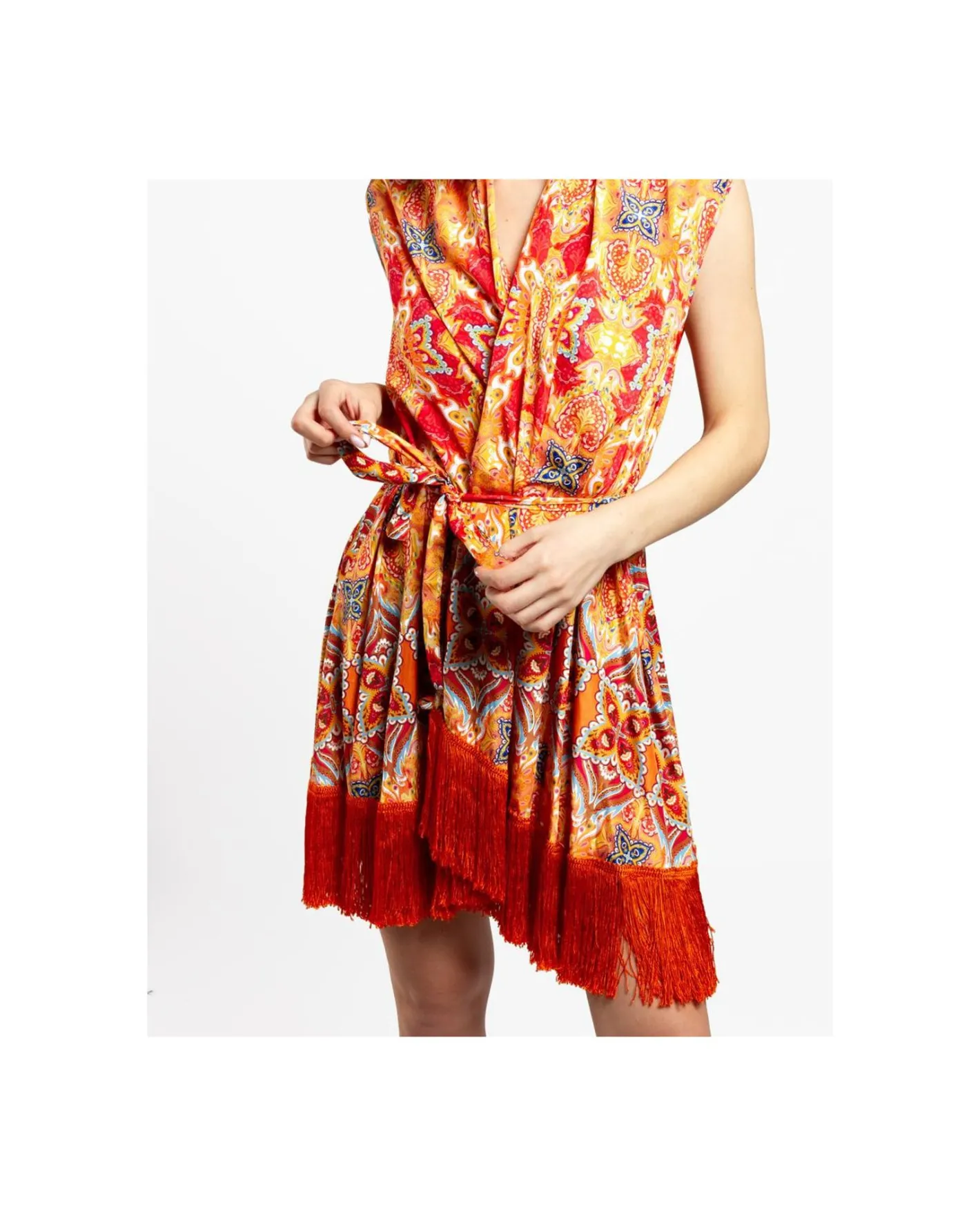 Cuplé Vestido Kimono Saten Estampado Cachemiras^Mujer Vestidos