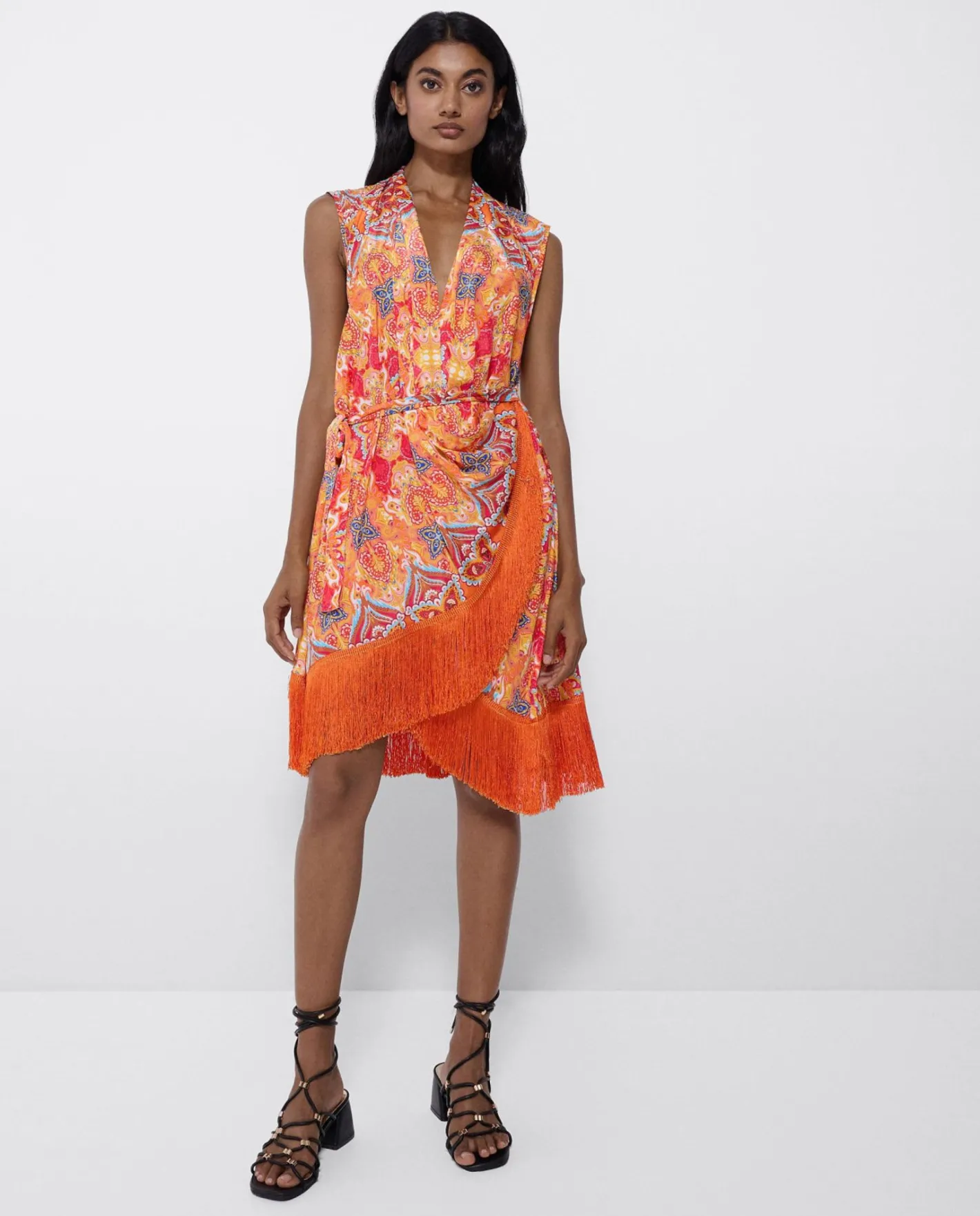 Cuplé Vestido Kimono Saten Estampado Cachemiras^Mujer Vestidos