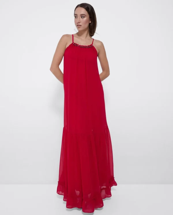 Cuplé Vestido Largo Bolas Gasa Rojo^Mujer Vestidos