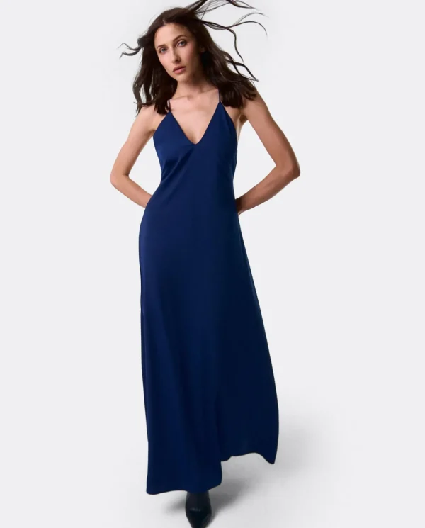 Cuplé Vestido Largo Fiesta Tirantes Crep Marino^Mujer Vestidos